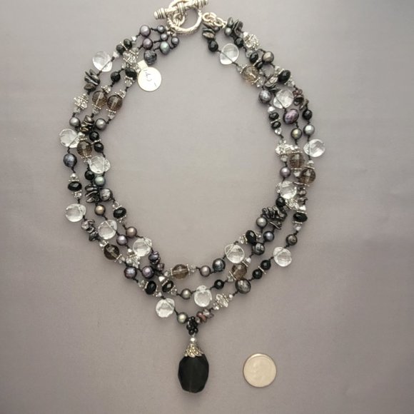 Sterling Silver Fresh Water Pearls with Crystal Necklace - Picture 1 of 6